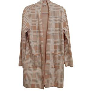 Sioni Womens Dusty Pink and White Plaid Cardigan Pockets Long Sleeve Med